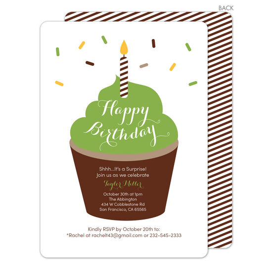 Green Frosting Birthday Cupcake Invitations